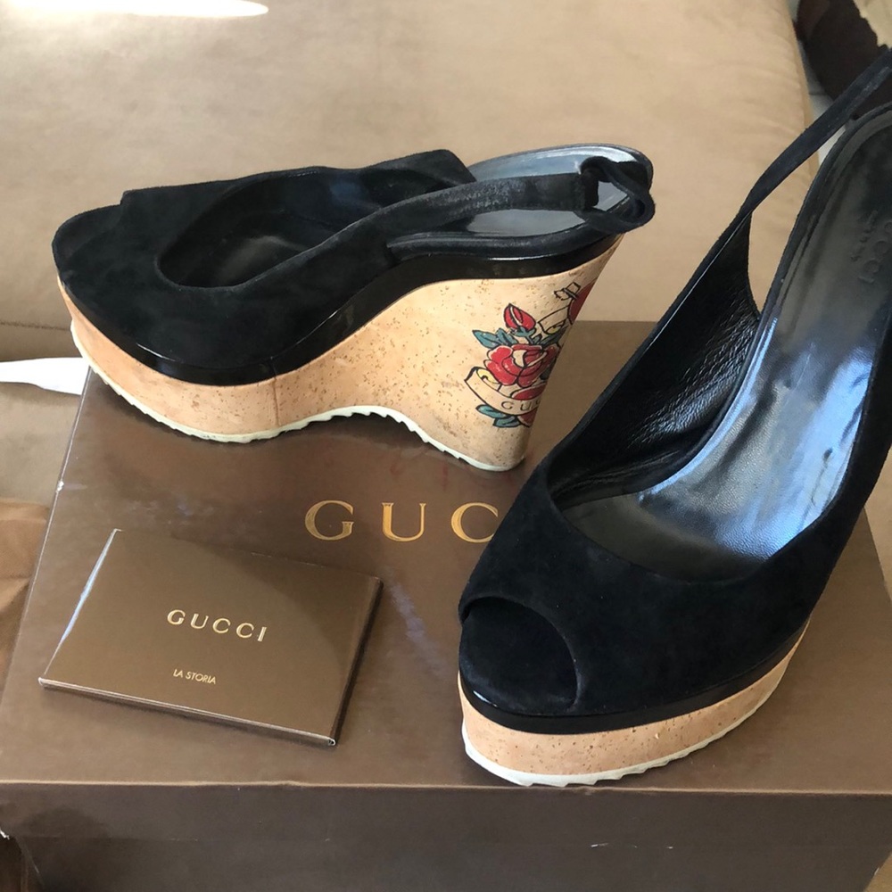Gucci Tattoo Suede Wedges
